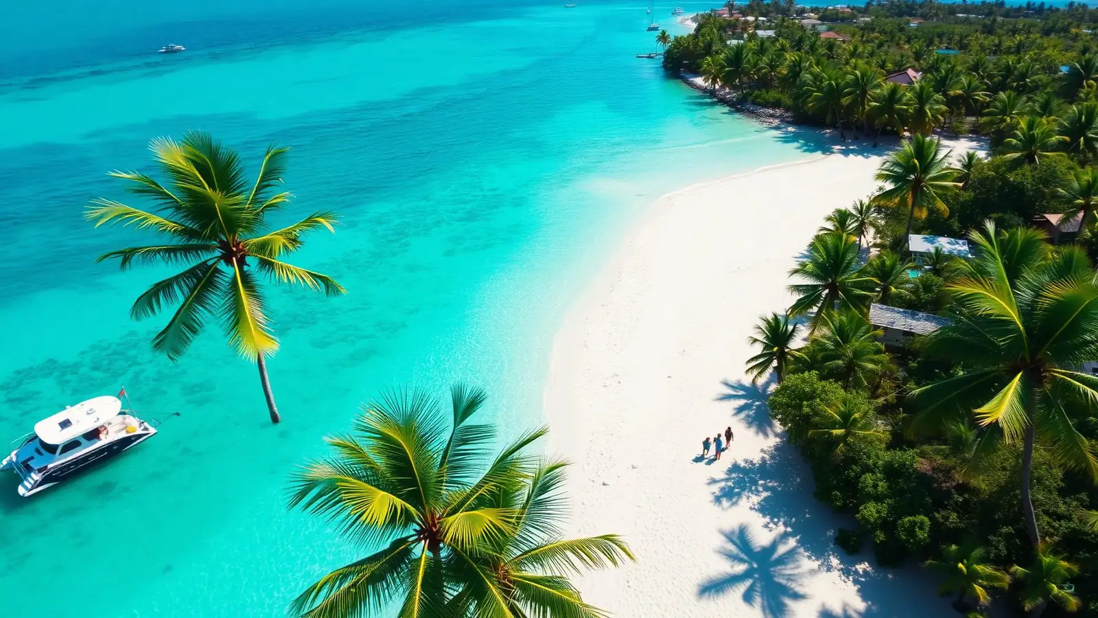 Caribbean beach with palm trees and turquoise water in the Dominican Republic